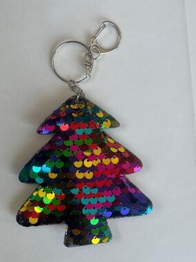 Sequin Rainbow Christmas Tree Keychain Hand Crafted